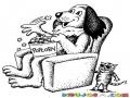 Dibujo De Perro Comiendo Palomitas De Maiz Con Un Gato A La Par