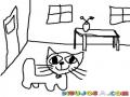 Gatoencerrado Dibujo De Gatito En Una Casa Para Pintar Y Colorear