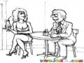 Dibujo De Maniatico Con Una Mujer En Una Cafeteria Para Pintar Y Colorear