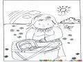 Dibujo De Mama Pasenado Con Su Bebe En Carruaje En Un Dia Soleado Para Pintar Y Colorear
