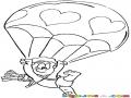 Cupido Paracaidista Dibujo De Cupido En Paracaidas De Corazones Para Pintar Y Colorear