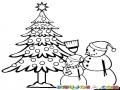 Dibujo De Dos Munecos De Nieve Con Un Arbolito De Navidad Para Pintar Y Colorear