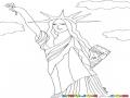 Dibujo De La Estatua De La Libertas Levantando Un Flor Y Sosteniendo Un Libro De Amor Para Pinta Y Colorear