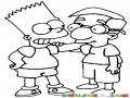 Dibujo De Amistad Para Pintar Y Colorear A Bart Simpson Con Su Mejor Amigo