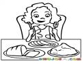 Almuerzo Delicioso Dibujo De Una Mujera Almorzando Bien Rico Y Sabroso Para Pintar Y Colorear Un Almuerso Saludable