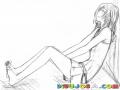 Dibujo De Chica Ilusionada Sentada En El Suelo Y Sin Zapatos Para Pintar Y Colorear