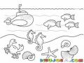 Dibujo De Submarino Y Animales Del Mar Para Pintar Y Colorear