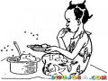 Dibujo De Moscas Sobre La Comida Para Pintar Y Colorear A Una Linda Nina Negrita Comiendo