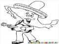 Colorear a Mexico con somrero de charro y tocando guitarra