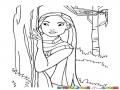 Dibujo De Pocahontas Escondida Atras De Un Arbol Para Pintar Y Colorear A Pocajontas