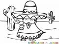 Dibujo De Charrito Mexicano En Un Desierto Con Catus Y Nopales Para Pintar Y Colorear Sombrerito De Mexico
