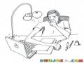 Dibujo De Estudiante Cansado Estudiando De Noche En Su Laptop Mac Pro Para Pintar Y Colorear