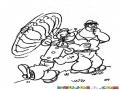 Dibujo De Popeye A Punto De Pegarle A Brutus En La Cara Para Colorear
