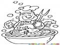 Dibujo De Papa Cocinando Pollo Y Carne Asada En Un Parilla Con Sus Hijos Atras Para Colorear