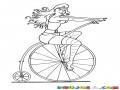 Mujer En Bicicleta Antigua Paa Pintar Y Colorear