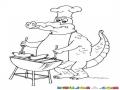 Cocodrilo Cocinero Dibujo De Un Lagarto Cheff Haciendo Un Asado De Salchichas Y Longanizas Para Pintar Y Colorear