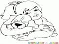 Nina Con Perrito Dibujo De Una Nena Abrazando A Su Perro Para Pintar Y Colorear
