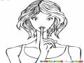 Cartel De Silencio Para Colorear Chica Pidiendo Silencio Y Haciendo Shshsh Con Su Dedo Para Pintar Rotulo De Silencio Por Favor