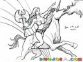 Dibujo De Una Heroina Cabalgando Sobre Un Unicornio Debajo De Un Arcoiris Para Pintar Y Colorear