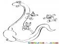 Dinosaurio Amigable Dibujo De Ninos Jugando Con Un Dinosaurio Para Pintar Y Colorear