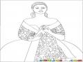 Dibujo De Princesa Con Vestido Floreado Elegante Para Pintar Y Colorear