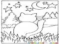 Lalunaylasestrellas Dibujo De Gato En El Bosque Contemplando La Luna Y Las Estrellas En Una Noche Preciosa Para Pintar Y Colorear Gatito Nocturno