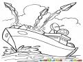 Dibujo De Barco Militar Disparando Misiles Para Pintar Y Colorear