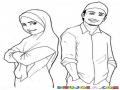 Dibujo De Una Pareja De Novios Arabes Para Pintar Y Colorear A Una Chica Arabe Y Un Chico Arabe