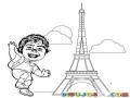 Dibujo De Nino Argentino En La Torre De Eiffel Para Pintar Y Colorear