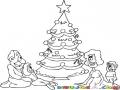 Familia En Navidad Dibujo De Una Familia Reunida Al Rededor Del Arbol De Navidad En Nochebuena Para Pintar Y Colorear Una Navidadfamiliar