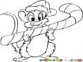 Raton Navideno Dibujo De Rata Con Baston De Navidad Para Pintar Y Colorear