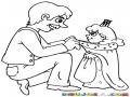 Papa Con Su Princesita Dibujo De Un Padre Vistiendo A Su Hija Con Un Trajesito De Princesa Para Pintar Y Colorear Papa E Hija