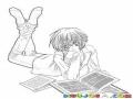 Dibujo Manga De Chico Japones Leyendo Un Libro Para Pintar Y Colorear