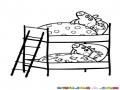 Dibujo De Una Litera Para Pintar Y Colorear Hermanitos Hipopotamos Durmiendo En Un Mismo Cuarto