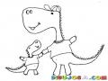 Papa Dinosaurio Con Su Hijo Dinosaurito Para Pintar Y Colorear