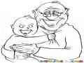 Dibujo De Abuelo Y Bebe Identicos Ambos Con 2 Dientes Para Pintar Y Colorear