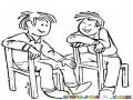Dibujo De Dos Amigos Hablando Sentados En Dos Sillas De Madera Para Pintar Y Colorear