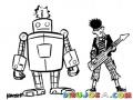 Dibujo De Robot Con Un Rockero Para Pintar Y Colorear Musico Con Su Robot