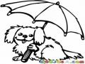 Perro Con Paraguas Para Colorear
