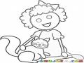 Dibujo De Nina Con Gato Para Pintar Y Colorear Nena Con Un Gatito