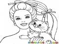 Dibujo De Barbi Con Gato Para Pintar Y Colorear