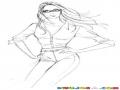 Dibujo De Mujer Bonita Con Jeans Y Anteojos De Sol Para Pintar Y Colorear
