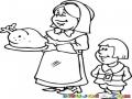 Pavohorneado Dibujo De Una Mama Y Su Hijo Con Un Pavo Horneado Para Pintar Y Colorear Chumpe De Accion De Gracias