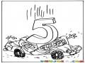Numero5 Dibujo Del Numero Cinco Cayendo Y Apachando Un Carro Para Pintar Y Colorear