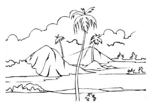 Paisajes Dibujo De Un Paisaje Con Palmeras Para Colorear | COLOREAR ...