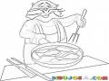 Dibujo De Gato Cocinero Cocinando Pescado Frtito Para Pintar Y Colorear