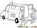 Dibujo De Paramedicos Sacando De Una Ambulancia A Un Herido Sobre Una Camilla Para Pintar Y Colorear Una Emergencia