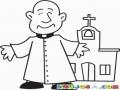 Parroco Dibujo De Padrecito Con Su Iglesia Catolica Para Pintar Y Colorear Un Sacerdote Catolico Con Su Parroquia Al Fondo