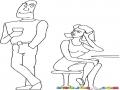 El Coqueteo Dibujo De Una Pareja En Un Bar Para Pintar Y Colorear Hombre Coqueteando Con Una Mujer Sentada