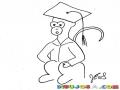 Mono Graduando Dibujo De Mono Graduado Para Pintar Y Colorear La Graduacion De Un Mico Con Toga Y Birrete